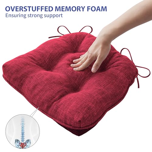Chair Cushions Set of 2 - 15.5x15.5x4 Inches, Red, Non-Slip Memory Foam