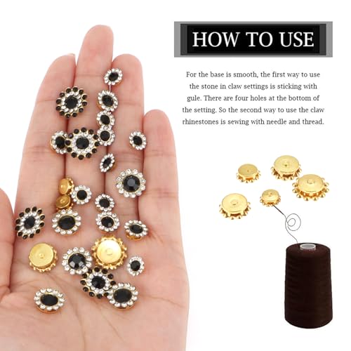 100pcs Sunflower Sew-On Rhinestones - Glass Crystals with Metal Claw, Mixed Sizes 8mm to 14mm