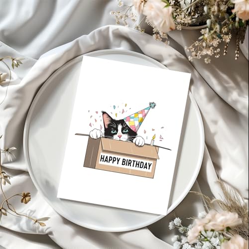 Funny Cat Birthday Card - 5x7 Birthday Hat Design for Kids