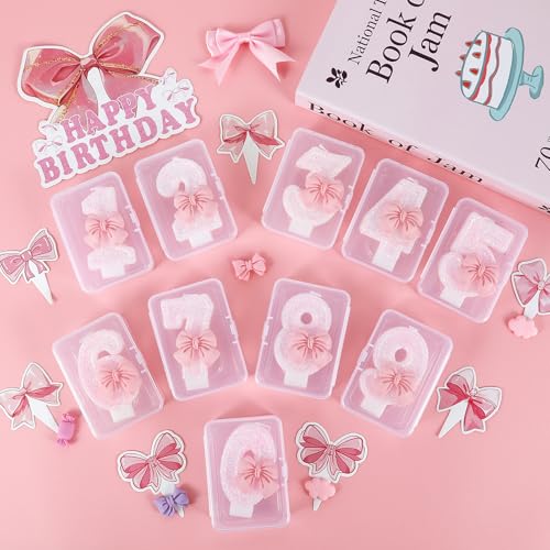 Pink Bow Number 9 Birthday Candle Cake Topper Decor