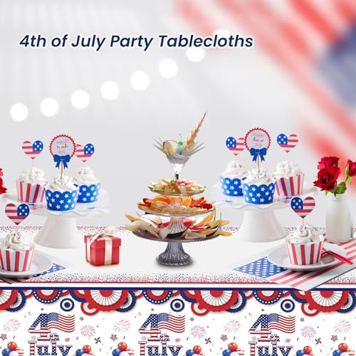 4th of July Tablecloth - American Flag Plastic Cover 54x108"
