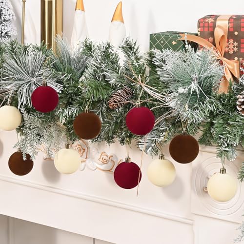 50 Pcs Velvet Christmas Ornaments Balls - Burgundy, Brown, Beige, 2.36 Inch - Holiday Decor