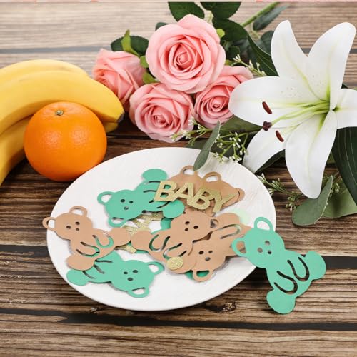 132 Pcs Bear Confetti for Baby Showers & Parties - Cream & Brown