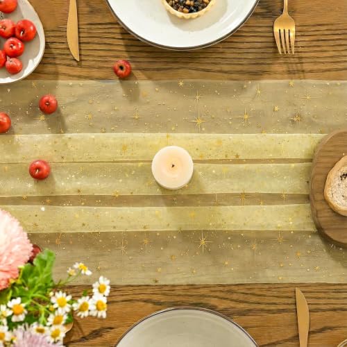 Yellow Gold 28 x 120 Inch Reversible Glitter Sheer Table Runner for Wedding Holiday Party