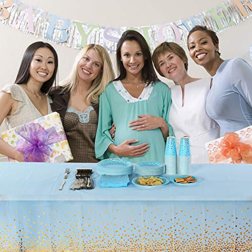 Blue Gold Foil Dot Disposable Tablecloths - 2 Pack, 54x108 inch