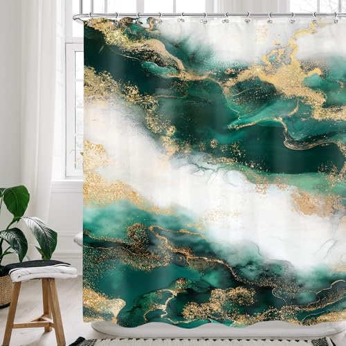 Cinbloo Emerald Green and Gold Marble Abstract Shower Curtain 60x72