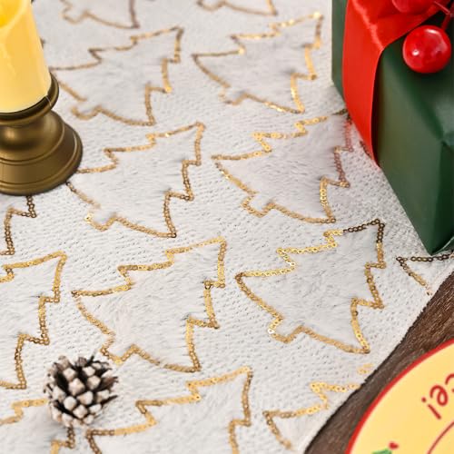 Christmas Plush Table Runner - White 13" x 72" Holiday Decor