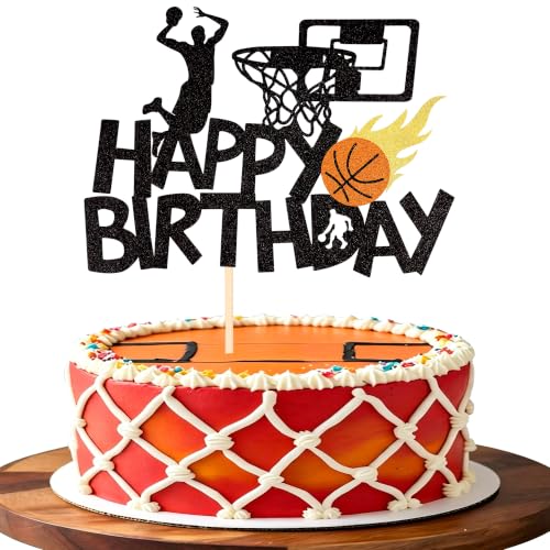 Basketball Birthday Cake Topper - Glitter Sports Theme Decor