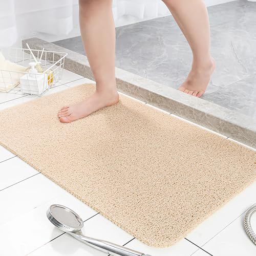 SHUNL Non-Slip Bath Mat - 17x30 Inch Quick-Dry Loofah Shower Mat, Beige