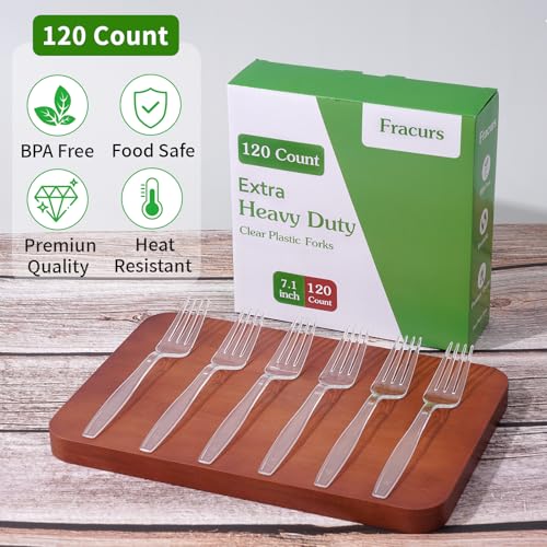 Fracurs 120 Count Heavy Duty Plastic Forks, 7.1" Premium Disposable Cutlery