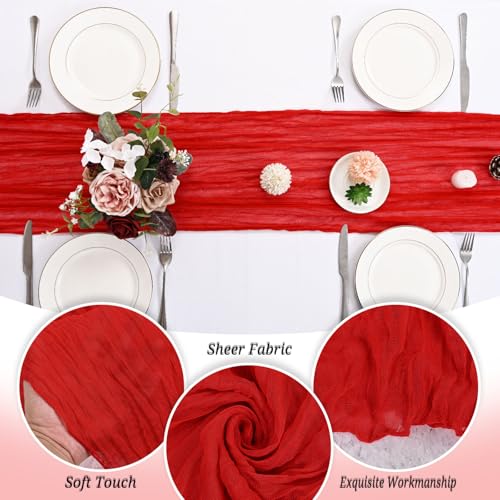 Red Table Runner 20x120 Inch Cheesecloth Set of 24 - Elegant Wedding & Party Decor