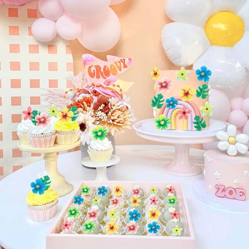 83 PCS Edible Tropical Palm Leaves & Hawaii Flowers Cupcake Toppers - Design 14
