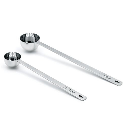 LimeFlex 2PCS Coffee Scoop Set,1 Tbsp (15ml) & 2 Tbsp (30ml) Coffee Measuring Spoons,for measuring ground coffee, protein powder, tea,Silver long-handled measuring spoon,for deep jars,coffee bags.