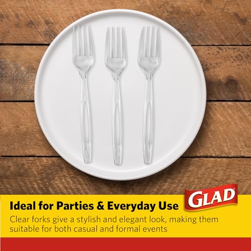 Glad Heavy Duty Plastic Forks, 140 Pack - Clear Disposable Cutlery
