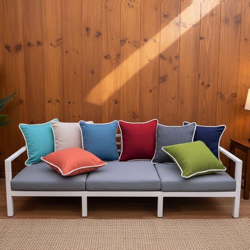 HER HWA Outdoor Throw Pillow Covers 18x18 Inches Set of 2 White Piping Orange