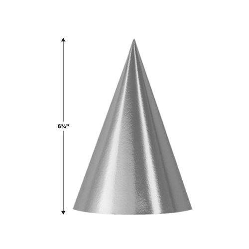 Beistle Pack of 48 Silver Foil Cone Hats, Novelty Metallic Party Headware Supplies for Birthday, New Year's Eve, Anniversary, 6.75"