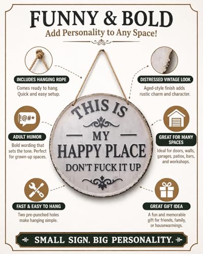 Happy Place Metal Sign - 12in Decorative Wall Plaque for Home