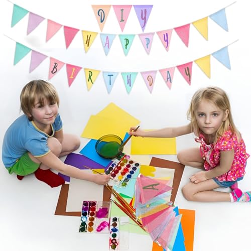 REXLYE 6-String Pastel Burlap Pennant Banner Flags 78Ft with Variation