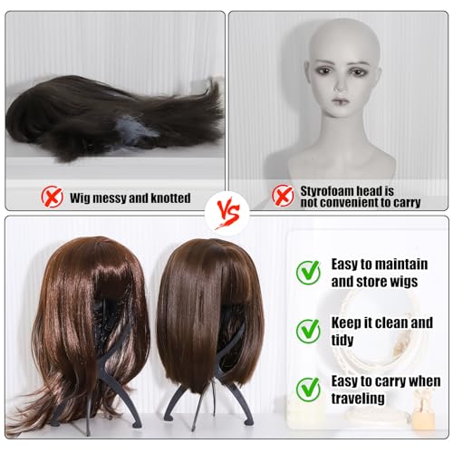 Portable Foldable Wig Stand Holder for Travel - Black 2 Pack