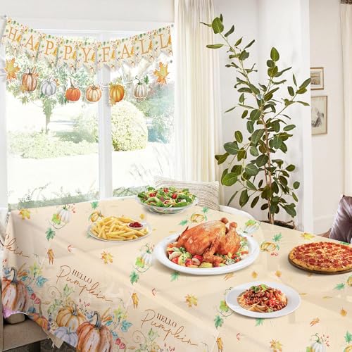 Thanksgiving Pumpkin Tablecloth & Banner Set - Disposable Fall Decor