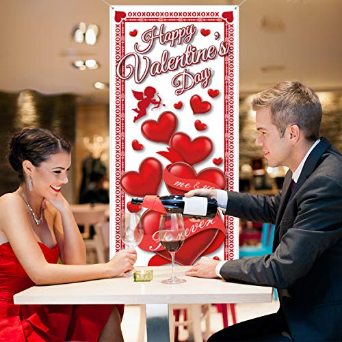 Happy Valentine's Day Door Cover - 78 x 35.4 Inch Red Heart Banner