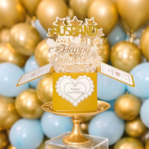 Pop Up Anniversary Card for Husband - 3D Gold Fireworks Design