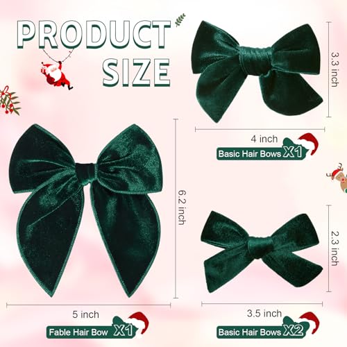 DEEKA Dark Green Velvet Hair Bows 4-Piece Set with Alligator Clips