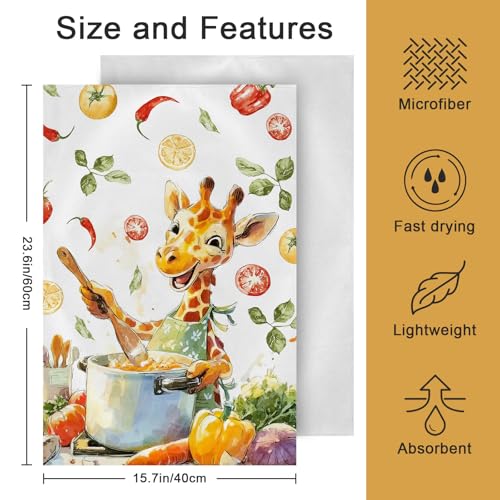Giraffe Chef Hand Towels Set of 2 - 15 x 23 Inch Soft Microfiber