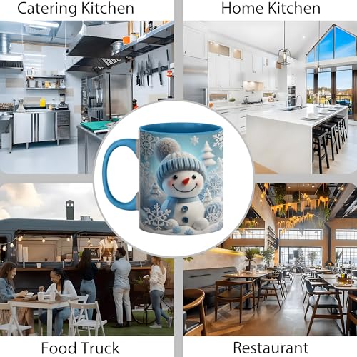 Christmas Mug - Adorable Snowman Winter Coffee Cup with Frosty Blue Design