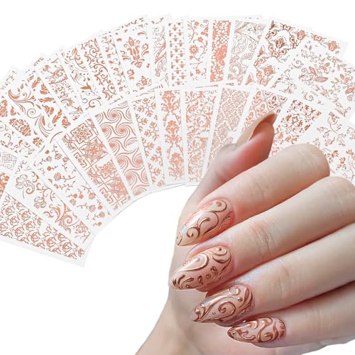 30 Sheets Rose Gold Nail Art Stickers 3D Self Adhesive Decals