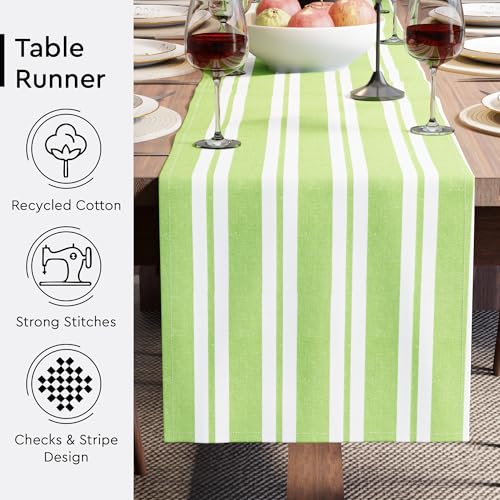 Encasa XO Woven Cotton Table Runner 13x59 in - Franca Lime Stripes