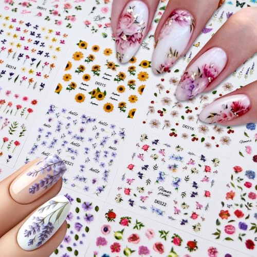 30 Sheets Flower Nail Stickers 3D Self-Adhesive Decals Manicure DIY