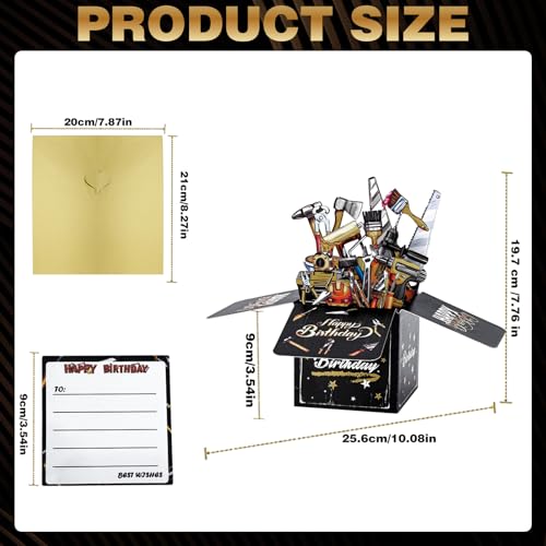 Personalized Black Gold 3D Pop-up Birthday Card for Dad & Husband