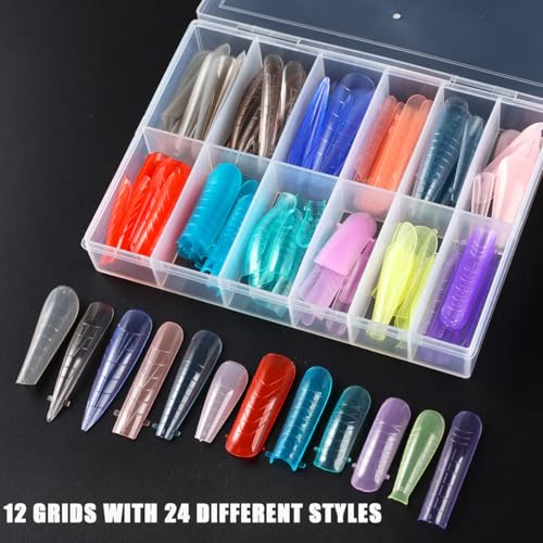 Dual Forms Gel Nail Extension Mold Set, 12 Grids Colorful Quick Building Tips