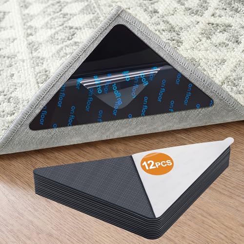 Tiergrade 12 Pcs Non-Slip Rug Tape Set, Reusable Adhesive Carpet Grippers for Hardwood & Tiles