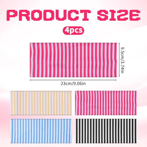Zelphvt Striped Headbands 4-Pack - Wide Non-Slip Stretchy Yoga Workout Hair Bands