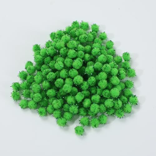 200 Glitter Tinsel Pom Poms - 10mm Sparkle Balls for Christmas Decor