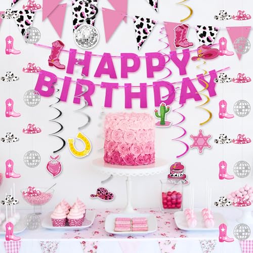 Cowgirl Disco Birthday Party Decorations - 23pcs Garland & Swirls