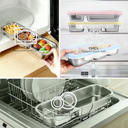 Stainless Steel Bento Box Set - 2 Compartments in Pink