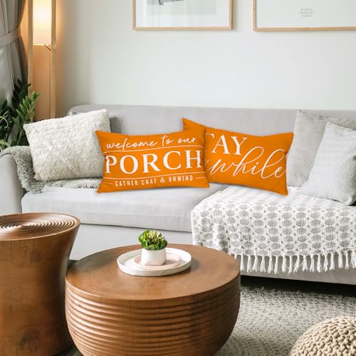 TAJWE Outdoor Waterproof Pillow Covers Set of 2 20x12 Inches Orange Fall Decor