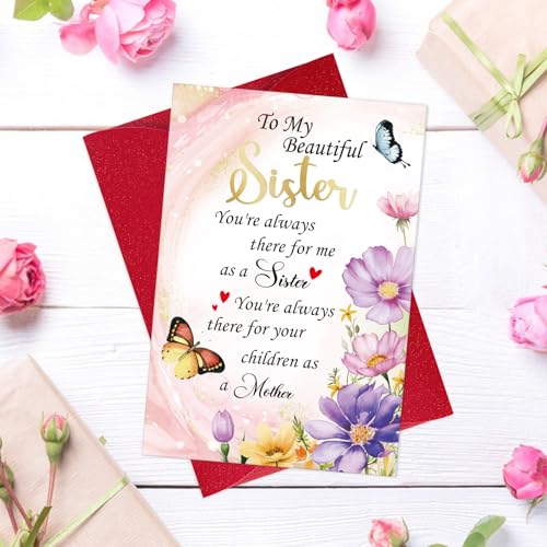 FLYAB Floral Mother's Day Card for Sister - 5.5"x8" with Envelope