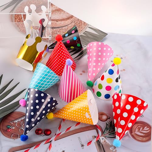 Costyleen Mini Stuffed Animal Party Hats - 11-Piece Cone & Crown Set