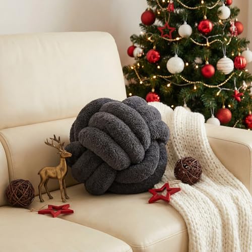 Large Grey Knot Ball Pillow - Plush Throw Cushion for Home Decor