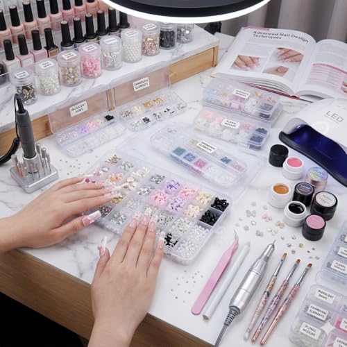 3D Mixed Nail Art Charms Kit with Rhinestones Bows and Pearls for DIY Manicures