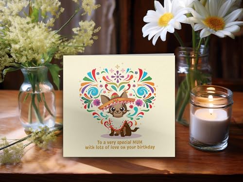 Birthday Fiesta Dog Card for Mum | Square Folded Card with Envelope