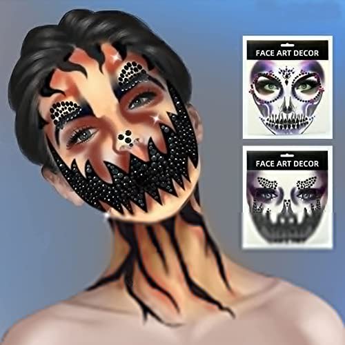 Day of the Dead Face Gems Crystal Rhinestone Skull Tattoo Stickers 2Pcs