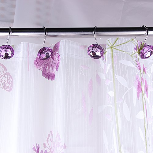 Adwaita Decorative Shower Curtain Hooks with Crystal Rhinestones - Set of 12