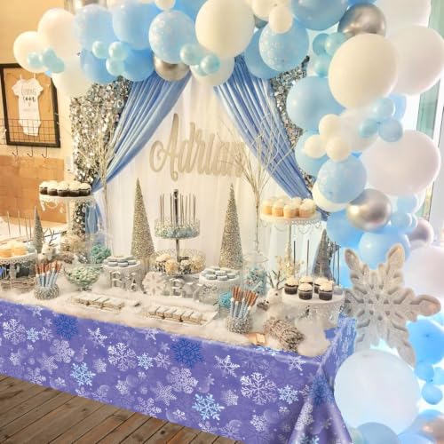 QUERICKY 2 Pack Snowflake Plastic Tablecloths 87x51 Blue Purple Winter Party