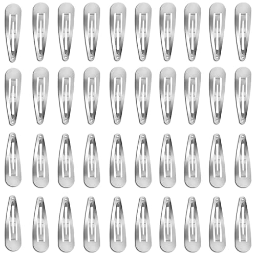 Silver Metal Hair Clips 40 Pcs - Non-Slip Snap Barrettes for Women