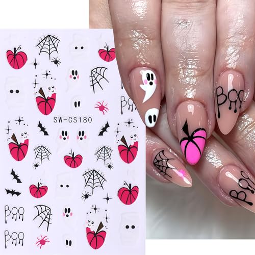 Halloween Nail Stickers 4-Pack Self-Adhesive Spooky Pumpkin Cobweb Decals